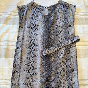 Joie Silk Snake Print Sheath Dress – Black/Grey, Size S, Snap Belt